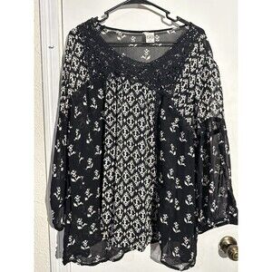 Bila Floral Sheer Blouse Black White Size 2XL